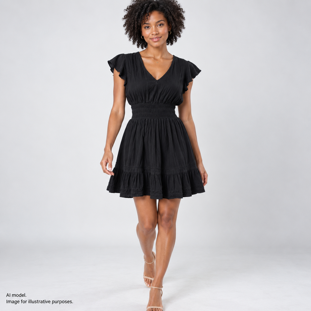 Rails Dress Womens Small Black Tara Linen Blend Lace Detail Smocked Waist Boho